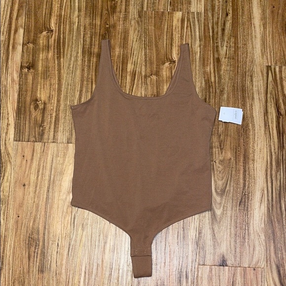 Auden women’s XL 16 Bodysuit brown tan  unlined tank thong snap basic layer NWT - Picture 3 of 9